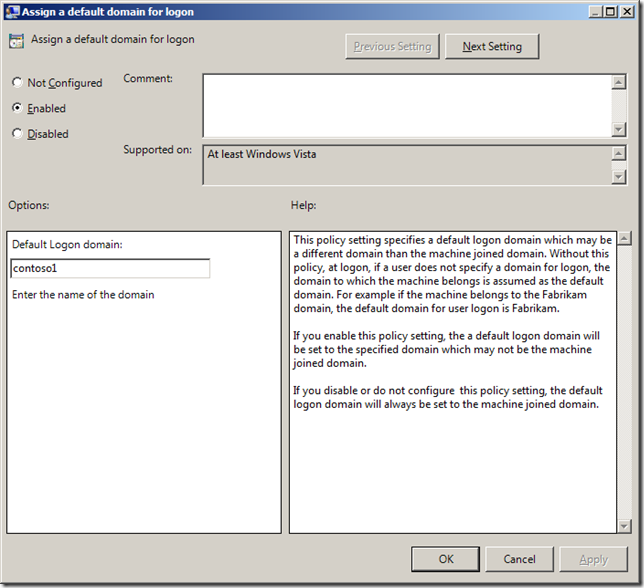 Group Policy Setting of the Week 29 – Assign a default domain for logon