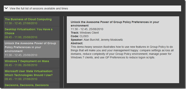 Watch my TechEd 2010 Australian Group Policy Preferences Session LIVE!